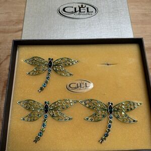 Ciel Bejeweled Dragonfly Napkin Ring 4" Wide 2.5" Long Set Of 3
